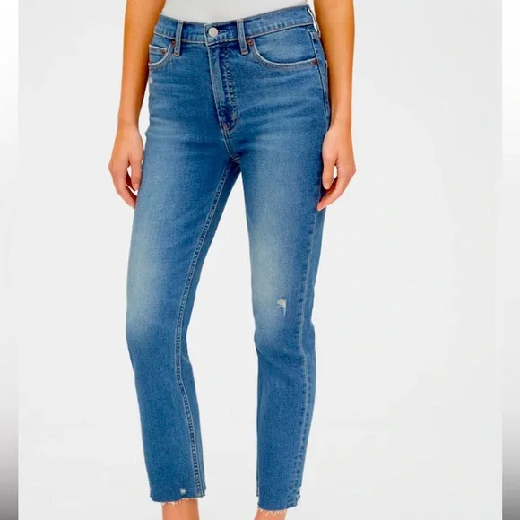 GAP High Rise Distressed Cigarette Jeans Dark Indigo 25